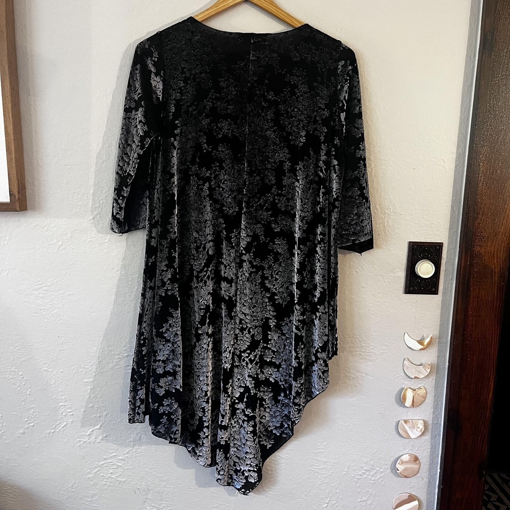Jason Velvet Burnout Womens XS Silver Floral Tunic Asymmetrical Fairy Whimsigoth - Picture 4 of 12